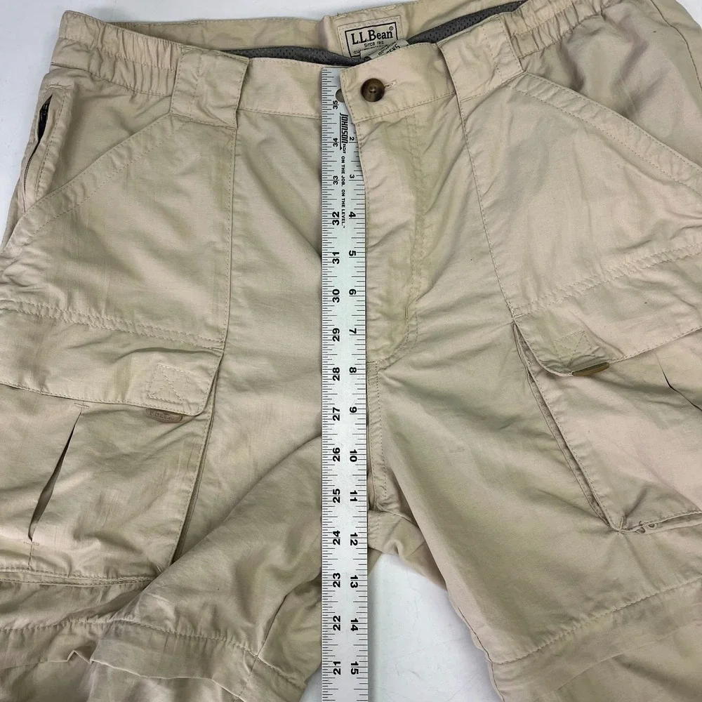 LL Bean Mens Khaki Tan Convertible Zip Off Cargo Hiking Pants Outdoor Size 35 - Picture 14 of 14